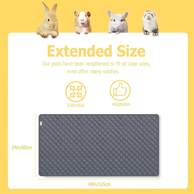 Guinea Pig Cage Liners, 49"X24" Washable Guinea Pig Bedding for Midwest Cage 4 Pack, Reusable & Anti Slip & Waterproof, Absorbent Guinea Pig Pee Pad for Small Animal, Rabbit, Bunny, Chinchilla