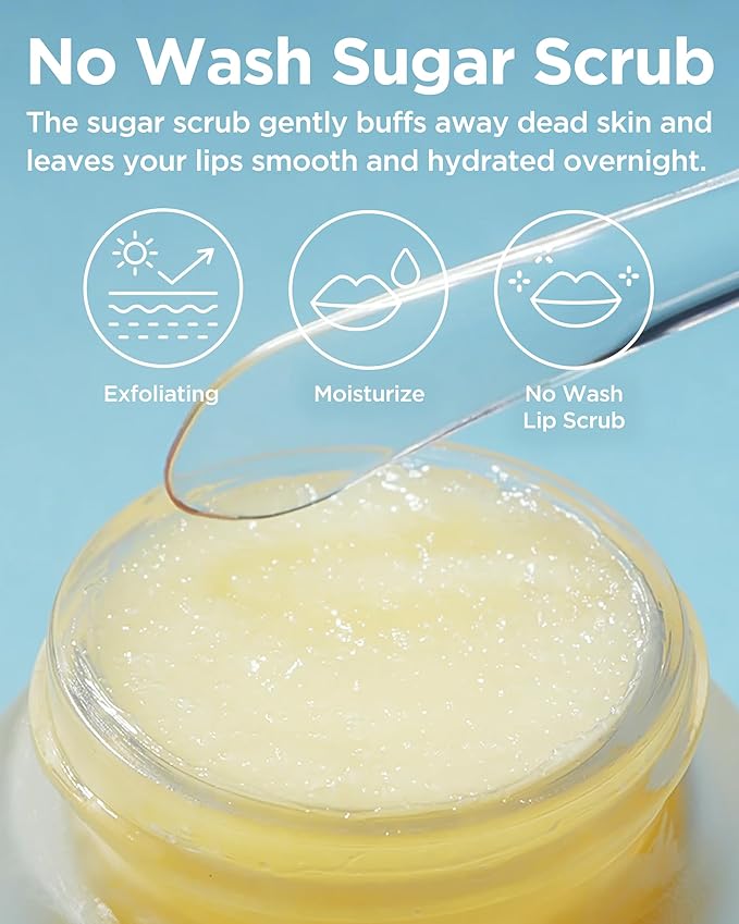 TOCOBO Lemon Sugar Lip Mask – No-Wash Overnight Lip Scrub & Sleeping Mask | Melting Sugar Crystals + Lemon Oil Exfoliating Treatment for Dry, Flaky Lips | Korean Vegan Glazed Balm, 0.68oz