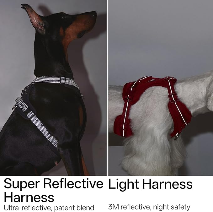 All-Weather No Pull Dog Harness Reflective Vest Harness QR Code Anti-Lost Adjustable Quick-Release Buckle Soft Padded Breathable Harness for Small Medium Large Dog (Light-Olive, L)