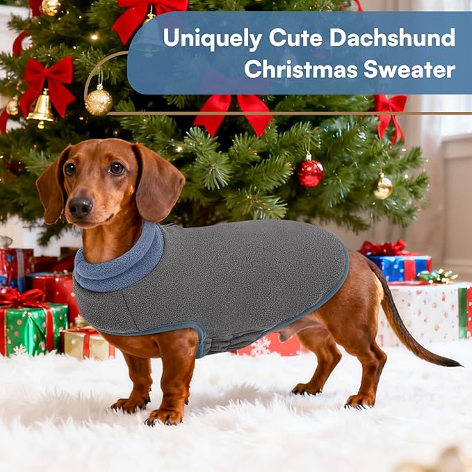 Queenmore Dog Sweater,Soft Fleece Vest Pullover Dogs Jacket with Elastic Stretchable,Warm Winter Dog Coats Cold Weather Doggy Dachshund Sweaters for Small Dogs Cats Boy or Girl (Grey, L)