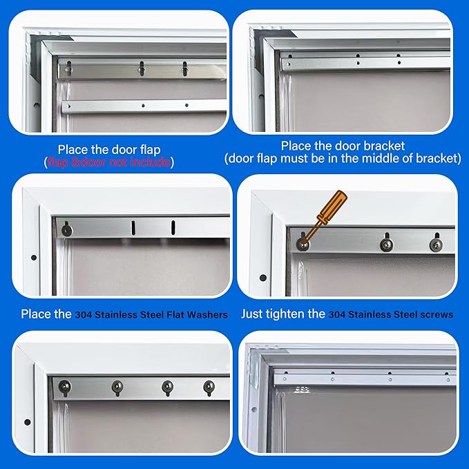 2 PCS Extra Large Aluminium Alloy Doggy Door Flap Replacement Bracket Compatible with PetSafe Dog Door Replacement Flaps PAC11-11040 - Easy Installation with 304 Stainless Steel Flat Washers & Screws