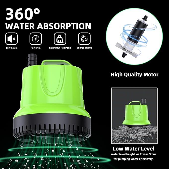 FREESEA Fountain Submersible Water Pump: 330 GPH 25W Small Sump Pump for Outdoor Pond Hydroponic Statuary Waterfall Aquarium Fish Tank