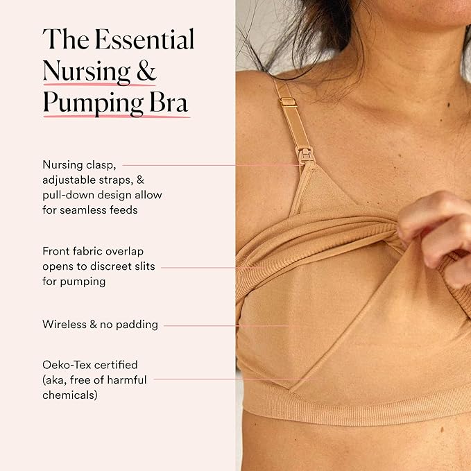 HATCH Maternity Bundle, Hydrating Nipple + Lip Rescue Balm (1 oz) & Essential Nursing & Pumping Bra (Sand, Size Medium), for Pregnancy & Beyond