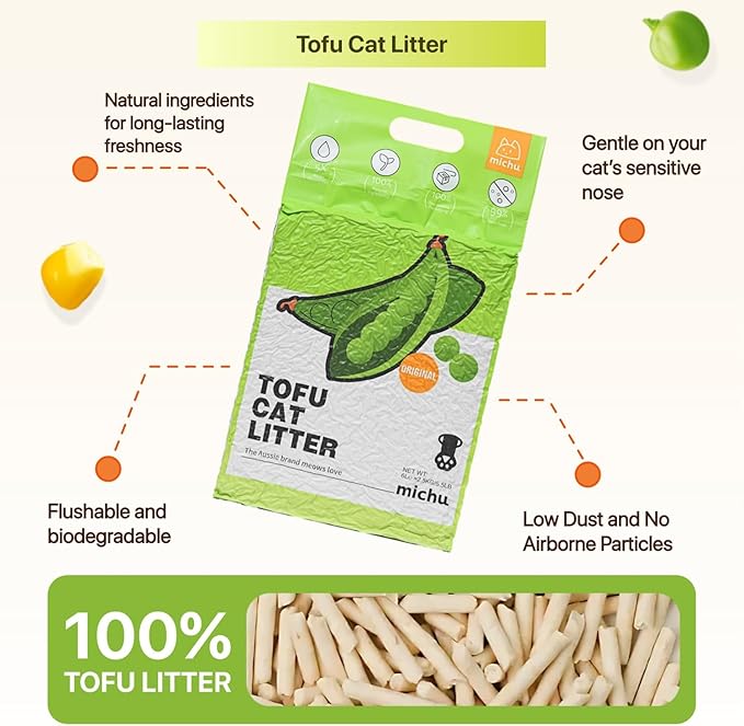 Michu Tofu Cat Litter Natural Clumping Tofu Cat Litter, Fast Clumping and Easily Scoop-able 5.5lb/88oz 5 Scents - Ocean Fresh, 6 Pack