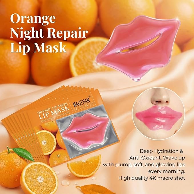 30PCS Moisturizing Lip Mask - Lip Patches for Spa Daily Labial Masks Skincare Hydrating to Reduce Wrinkles Dryness Anti-wrinkle Lightens (Orange)