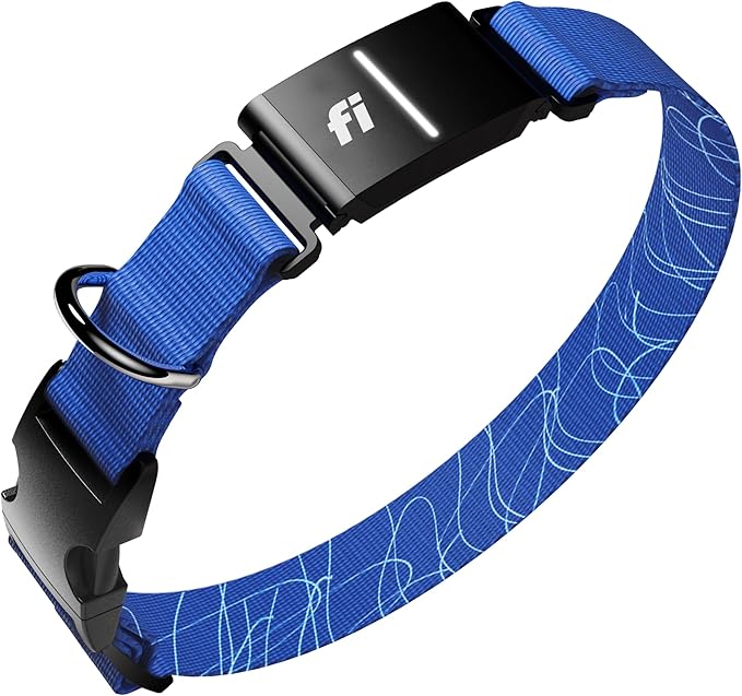 New Fi Series 3+ Smart Dog Tracker Collar [12 Month Membership Included] GPS Tracker for Dogs with Health & Behavior Monitoring, Escape Alerts, Waterproof, LED, Apple Watch Compatible (Blue, Large)
