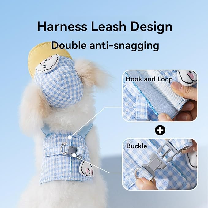 Cat Puppy Costume Leash Harness Baseball Cap 3PCs Set Cute Pet Accessories Multiple Sizes for Cat Small Dog (brownLeash+Harness+Cap 3p,Small)