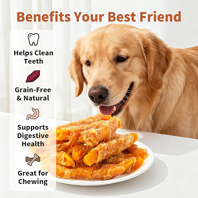 Dog Treats, Sweet Potato Dog Treats - Soft & Chewy, Long Lasting Chew Satisfies Urge to Chew - Rawhide Free, Easily Digestible, High Protein, 16 Oz