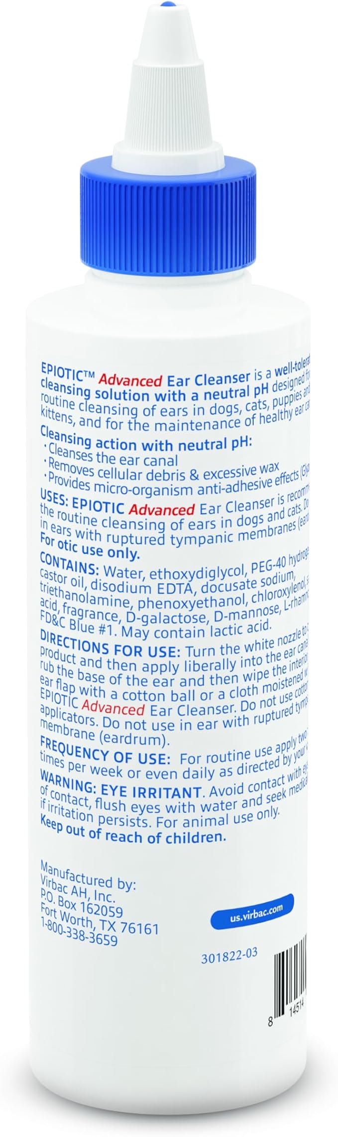 Virbac Epi-Otic Advanced Ear Cleanser for Dogs & Cats, 8 oz
