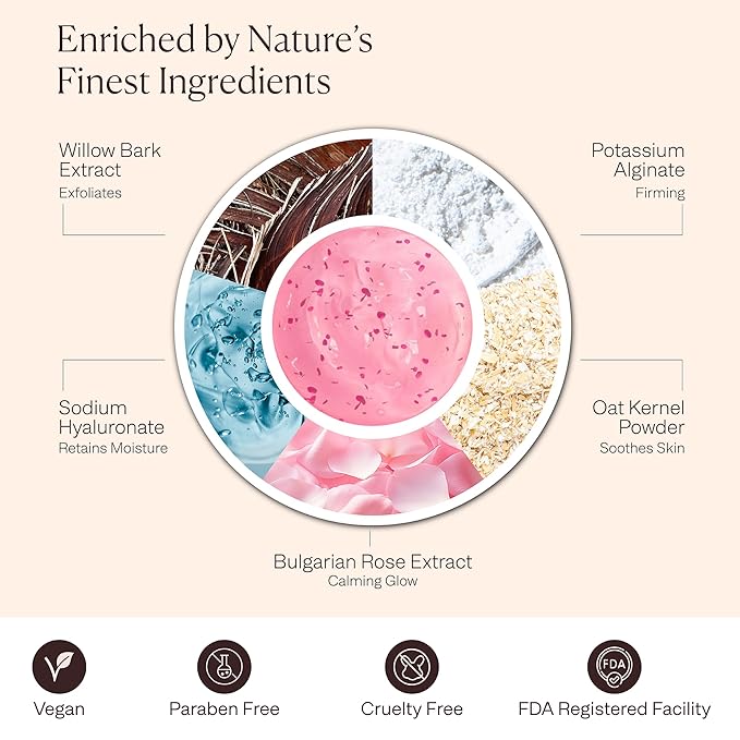 Jelly Face Mask for Facials - Bulgarian Rose Hydrating & Brightening Jelly Mask with Free Jade Roller & Spatula | Professional Hydrojelly Masks | Vajacial | 23 Oz | International Womens Day Gifts