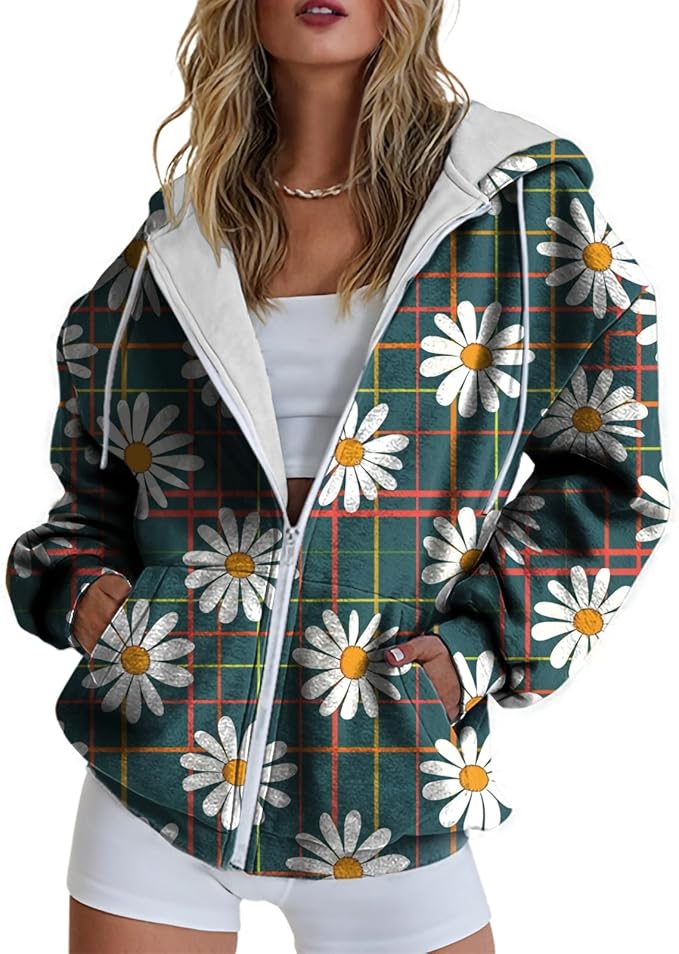 Hoodies for Women Zip Up Long Sleeve Hoodied Sweatshirt with Pockets Retro Graphic Women's Sweatshirt Trendy