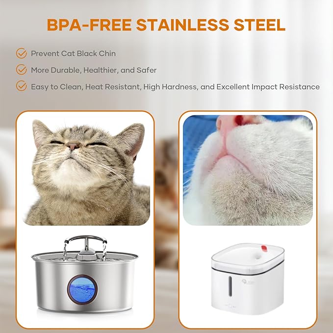 Cat Water Fountain Stainless Steel - 108oz/3.2L Automatic Cat Water Fountain for Drinking with 3 Pcs Filters, Metal Pet Water Fountain Water Dispenser for Cats, Puppy Dogs, Multiple Pets