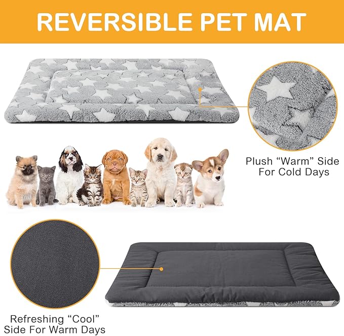 VitalCozy 4 Pcs Winter Dog Crate Pads, Ultra Soft Warm Washable Dog Cat Bed Mat for Pet Crate Comfortable Replaceable Reversible Kennel Pad for Small, Medium, Large Dogs(18 x 24 x 1.6 Inch,Gray)