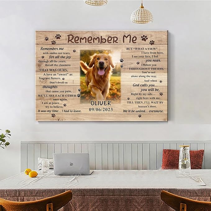 S101615 Dog Memorial Landscape Canvas, Remember Me Gift for Dog Lovers Dad, Personalized Memorial With Picture Name Date