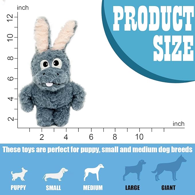 Donkey Squeaky Dog Toys to Keep Them Busy, Stuffed Plush Dog Birthday Toy Crinkle Pet Puppy Tug Toy for Small Medium Large Dogs (Grey)