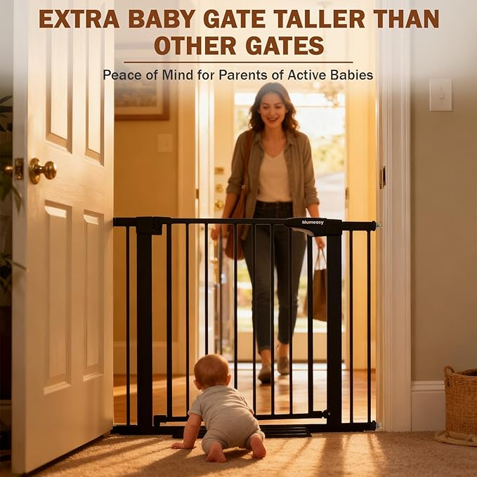 Mumeasy 36" High Extra Tall Dog Gate, 29.6"-40.5" Wide Pressure Mounted Tall Baby Gate for Dog, Auto Close Pet Gate with Door for Stairs,Doorways,House,Black