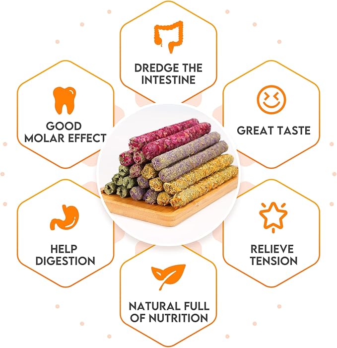 Rabbit Chew Toys for Teeth, Timothy Grass Carrot Sticks for Guinea Pig Hamster Chinchilla Squirrel Bunny Small Rodent Animals (40 pcs)
