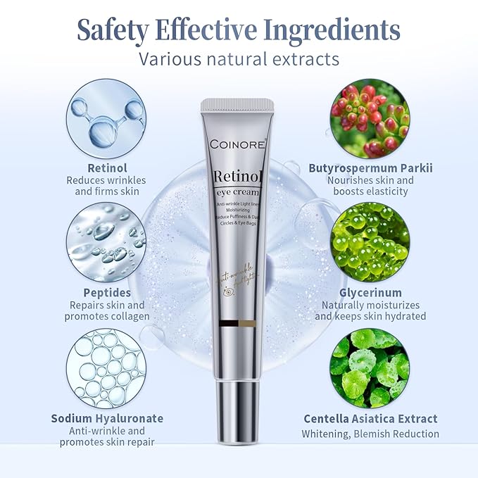 Retinol Under Eye Cream - Anti-Aging Treatment for Dark Circles, Puffiness & Wrinkles, Gentle Formula for Men & Women to Reduce Fine Lines, 0.7 Fl Oz