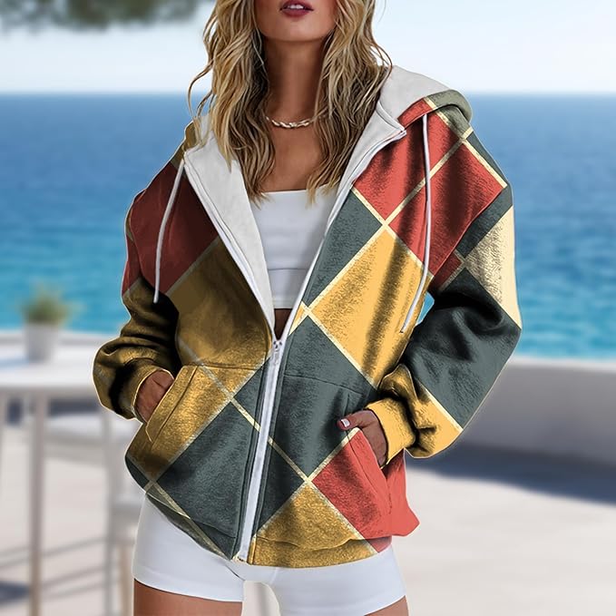 Hoodies for Women Zip Up Long Sleeve Hoodied Sweatshirt with Pockets Retro Graphic Women's Sweatshirt Trendy