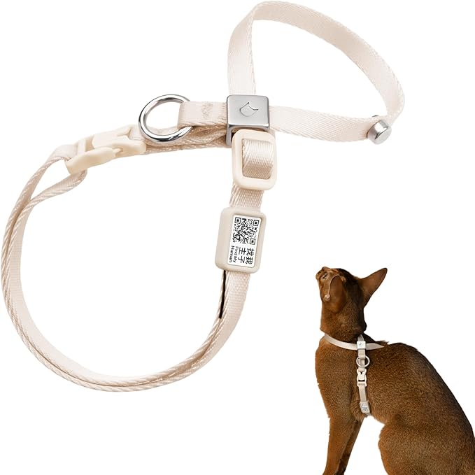 Escape Proof Cat Harness Anti-Choke Quick Release Adjustable QR Code Soft Nylon Durable Lightweight Figure 8 Cat Harness Anti Escape for Kitten Small Medium Large Cats (Linen, S)