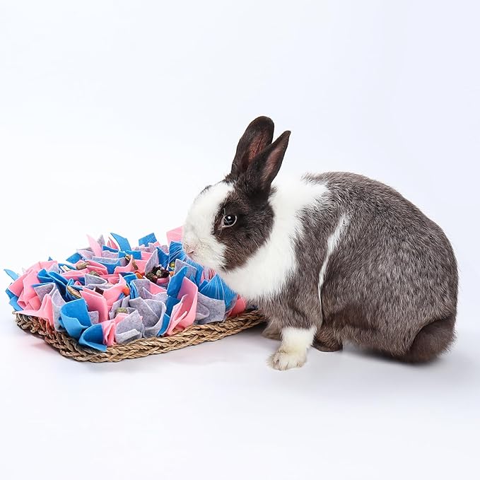 VCZONE 16" x 8" Rabbit Seagrass Snuffle Mat , Pure Hand-woven Felt Cloth Pet Foraging Mat, Enrichment Toy Bed Activity Mat for Rabbits, Bunny, Guinea Pigs, Ferrets, Chinchillas, Small Animals (16*8in)