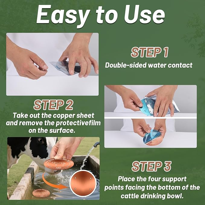 Copper Disk for Cattle Water Trough|4-inch Diameter,0.6mm Thick|99.99% Pure Copper Disc|Automatic Cattle Water Trough Purification Disk with 4 Point Support|Purify Water All Year Round