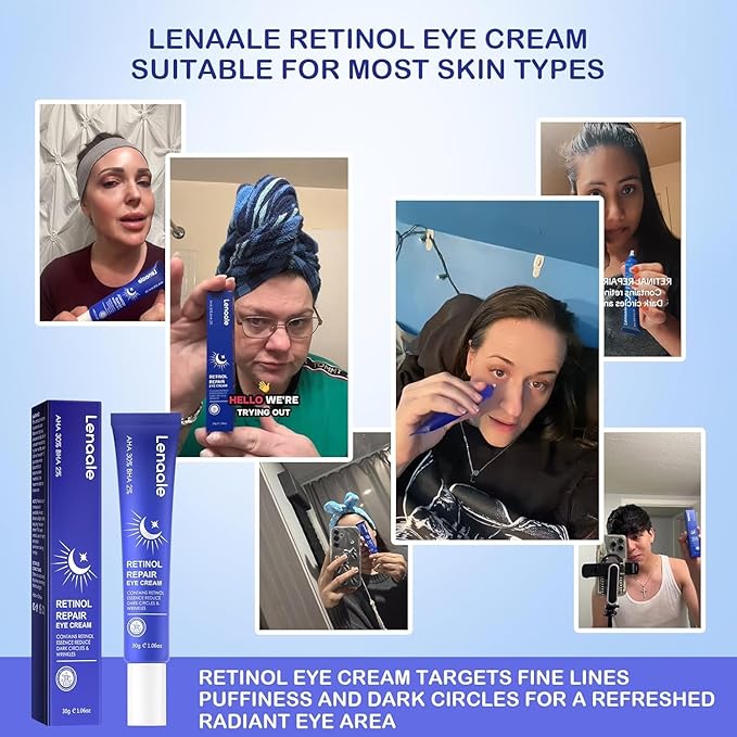 Retinol Eye Cream, Hydrating Under Eye Care Daily Wrinkle Cream, Infused with AHA30% to Smooth and Hydrate Skin, Eye Crea for Dark Circles Treatments, Reduce Under Eye Bags, Smooth Wrinkles