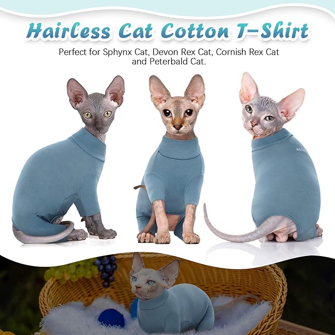 ROZKITCH Cat Clothes for Cats Only Male Female, Breathable Soft Jumpers for Sphynx Only, Coat with Four Legs, Warm Sweater T-Shirt Pajamas Jumpsuit Vest Cornish Rex, Devon Rex, Peterbald Blue S