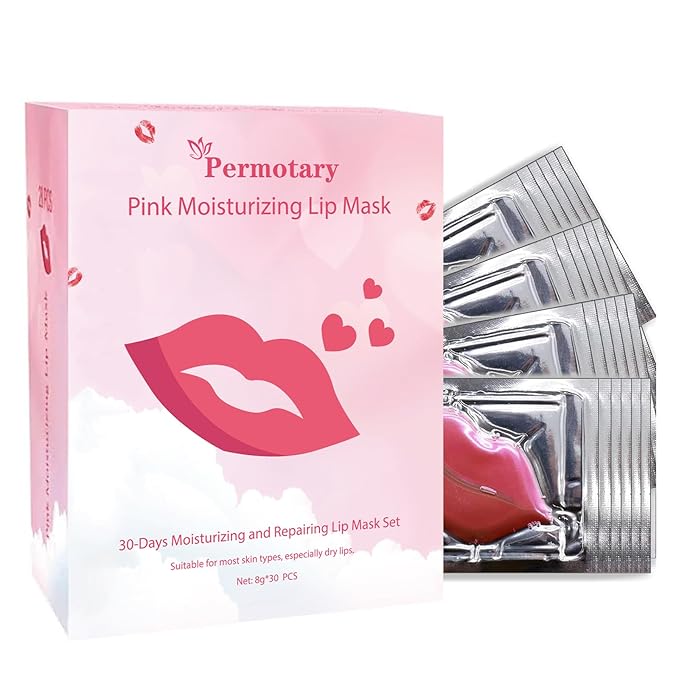 Permotary 30 PCS Collagen Lip Mask Crystal Lip Care Gel Pads for Moisturizing & Reducing Chapped, Smoothing Fine Lines-Mouth Patches for Firms & Hydrate and Plump