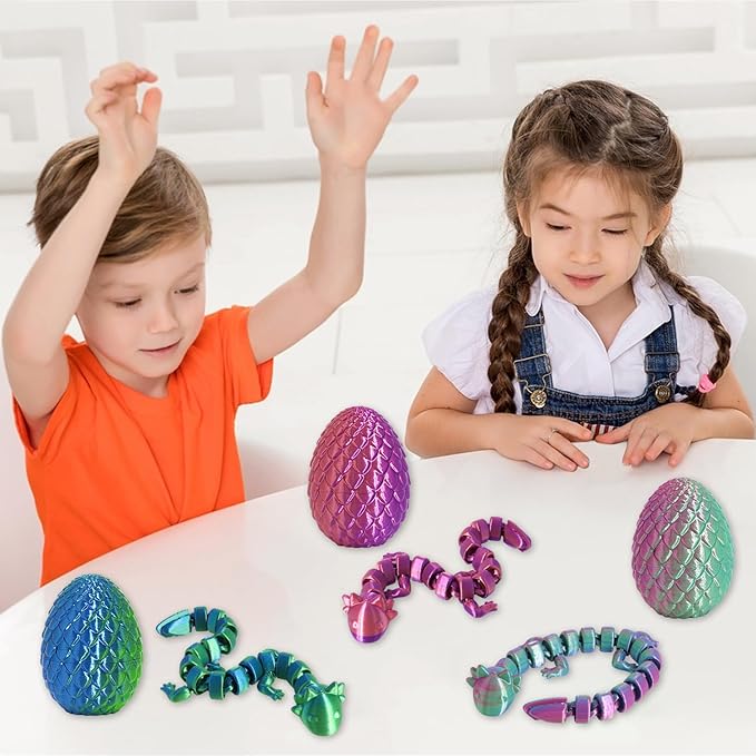 4PCS 3D Printed Animal Egg Set,Crystal Animals Egg Fidget Toy with Salamander Inside Easter Halloween for Kids (Salamander Multicolor+Rainbow) (Salamander Candy Multicolored)