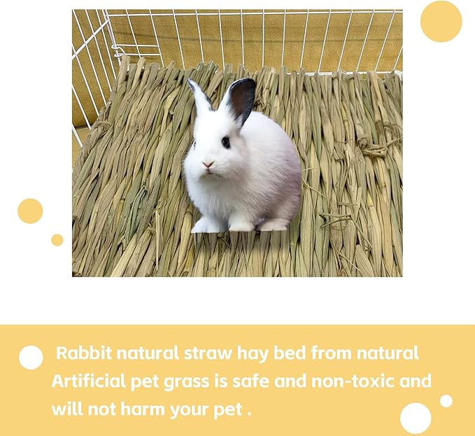Rabbit Grass Mats,Bunny Grass Mat,Woven Straw Mat Bed Rabbits Hay Mat Sleeping Bunny Natural Handcrafted Woven Bed Nesting and Toys for Guinea Pig Hamster Chinchilla Squirrel(6 PCS)