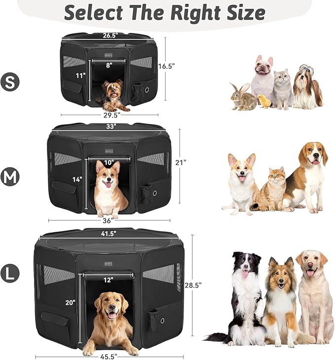PETSFIT 45.5" Dog Playpen Indoor/Outdoor-Jump-Proof 28.5" Height with Removable Waterproof Mat & Zippered Roof | RV, Camping, Travel Dog Pen | Whelping & Cat Observation Space(45.5"L x 45.5"W x 28.5H)