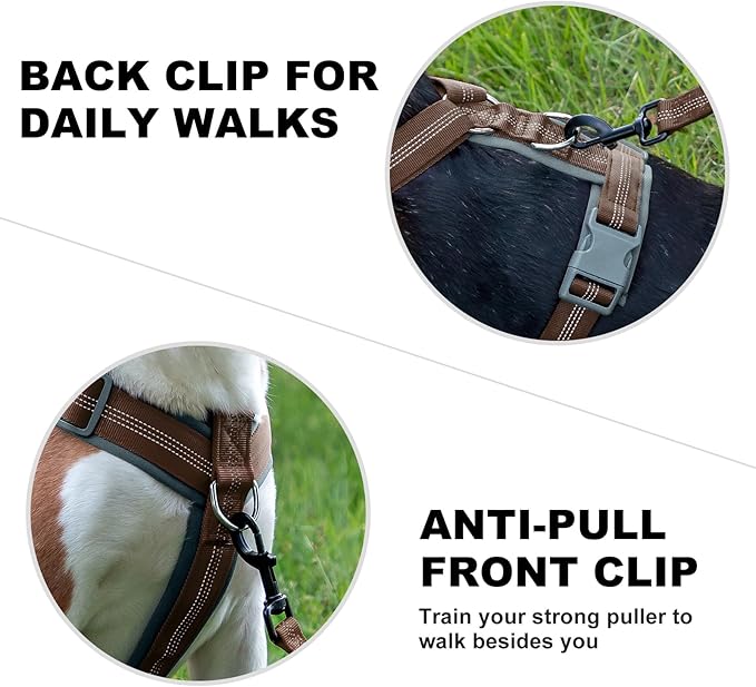 Plutus Pet No Pull Dog Harness, Adjustable Nylon Harness with Soft Padding, Reflective and Heavy Duty Dog Harness for Small, Medium, Large Dogs(Chocolate, L)