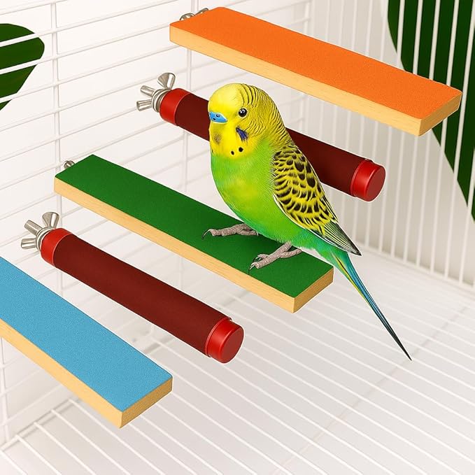 5 PCS Bird Perch Parrots Toys Sugar Glider and Bird Cage Accessories Novel 3D Printed Paw Grinding Sticks can be Replaced with Different thicknesses of Sandpaper