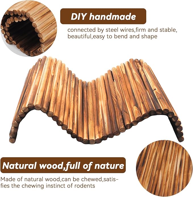 Large Bunny Wooden Hideout Bridge,Flexible Rabbit Tunnel Wood Small Animal Chew Climbing Toys Ladder Ramp Hut for Guinea Pig, Chinchillas, Hedgehogs, Ferrets, Rat(19.6 x 11.8 in)