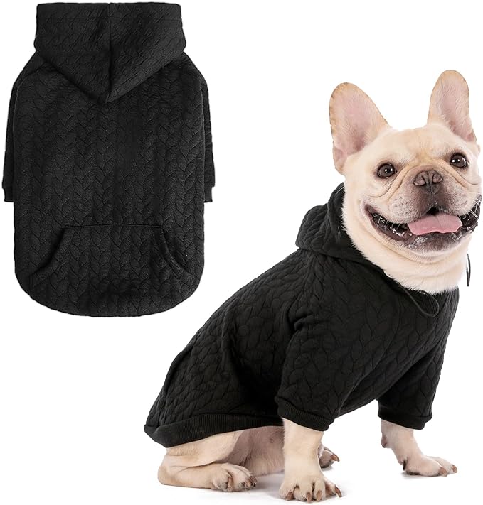 EXPAWLORER Textured Cable Knit Basic Dog Hoodie, Elevated Style Dog Sweater with Leash Hole and Pocket, Soft and Warm Pet Winter Coat, Cold Weather Clothes for Small Medium Large Dogs Cats,Black S