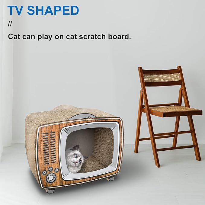 Cardboard Cat Houses, TV Scratcher Cardboard Lounge Bed, Cat Scratching Board, Cats Scratching Box & Hideaway Furniture Prevents Furniture Damage