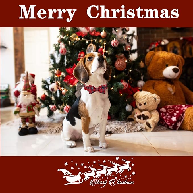 Unique style paws Christmas Dog Collar with Bow Tie Red Black Grid Cotton Collar Adjustable Puppy Plaid Collar for Small Medium Large Dogs