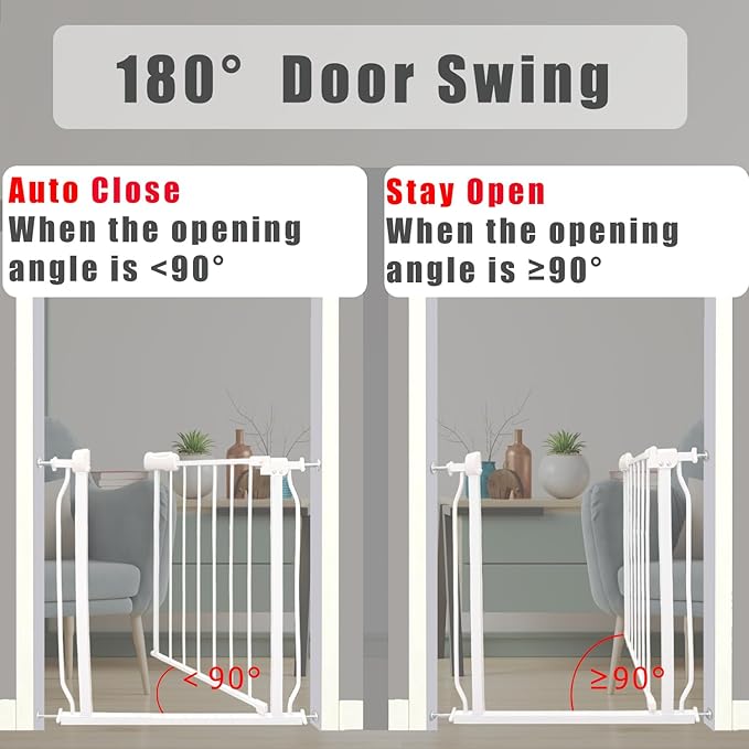 Extra Wide Baby Gate - 43.3-48 Inch Tension Mounted Safety Child & Pet Gate - White Metal - Walk Through - Long - for House Doorways & Stairs