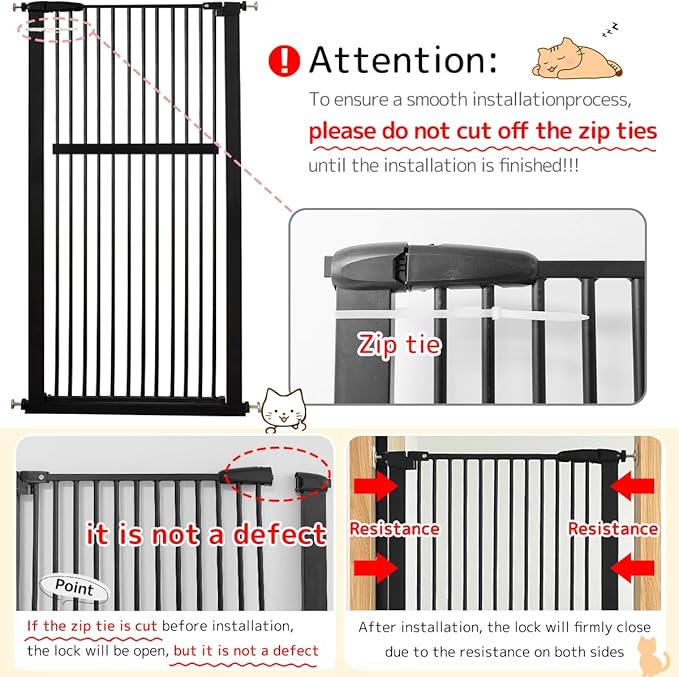 Lumizone Extra Tall Pet Gate 55.12" High Pressure Mounted 46.65"-50.78" Extra Wide (9 Sizes) 1.37" Gap for Cat Dog Stairs Doorway Hallway No Drilling Auto-Close (46.65"-50.78" W, Black)