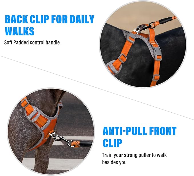 Plutus Pet No Pull Dog Harness, Release at Neck, Reflective Adjustable Dog Vest Harness, Easy Control Handle for Walking, for Small Medium Large Dogs, Orange, XL