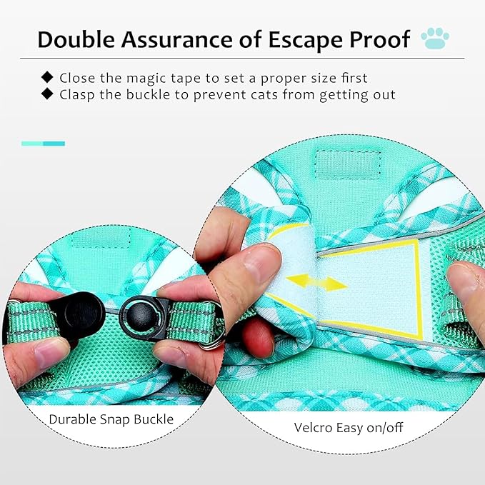 Cat Harness and Leash Set for Walking, Escape Proof Adjustable Soft Mesh Kitten Harness with Reflective Strips, Breathable No-Choke Pet Vest for Small Cats or Puppies(Green,XXS)