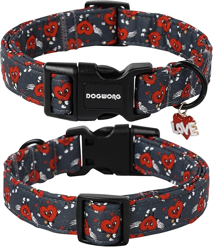 DOGWONG Valentine's Day Dog Collar, Cute Heart Dog Collars, Adjustable Valentine Red Heart Pet Collars Design Dog Collar with Quick Release Buckle for Puppy Girl Boy Female Dogs