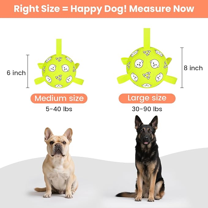 Dog Balls Toys, Durable Dog Soccer Ball with Straps, Herding Ball, Dog Toys Outdoor, Fun Birthday Gift for Medium Large Dogs, 8 Inch