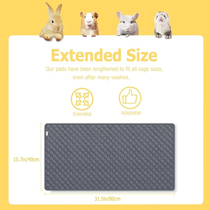 Guinea Pig Cage Liners,Washable Guinea Pig Bedding for C&C Cage 2x1 2 Pack, Reusable & Anti Slip & Waterproof, Absorbent Guinea Pig Pee Pad for Small Animal, Rabbit, Bunny, Chinchilla