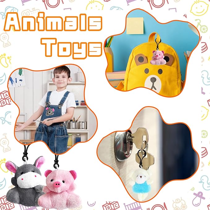 30 PCS Mini Plush Toys,Cute Stuffed Animals Plush Keychain Set,Animals Toys for Kids,Easter Basket Stuffers,Party Favors,Classroom Gift