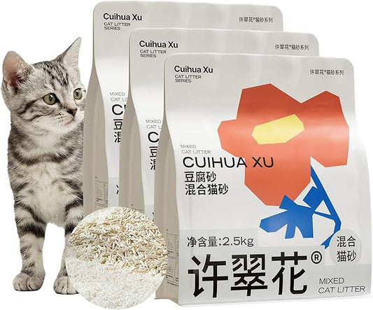 Tofu Mix Cat Litter, Plant-Based, Strong Clumping Litter, Odor Control, Easy Scooping, Clumps Lift Cleanly, Low Dust, Corn & Cassava Litter, 5.5 LB x 3 Bags