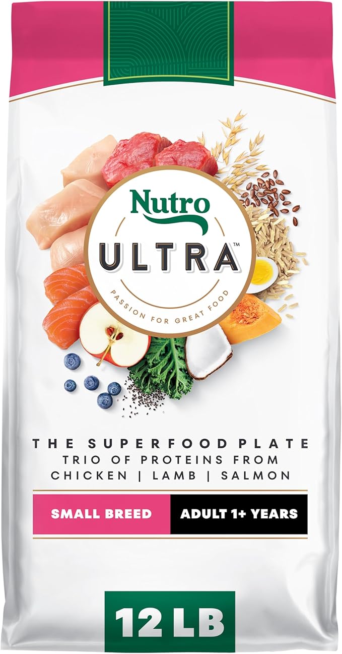 Nutro Ultra Adult Small Breed Dry Dog Food, Chicken, Lamb and Salmon Protein Trio, 12 lb Bag