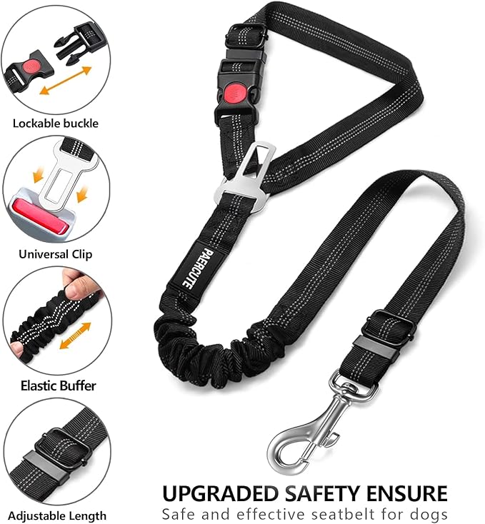 2 Piece Set Retractable Dog Car Seatbelts - Adjustable Pet Seat Belt for Vehicle Headrest Restraint - Heavy Duty & Elastic & Durable Car Harness