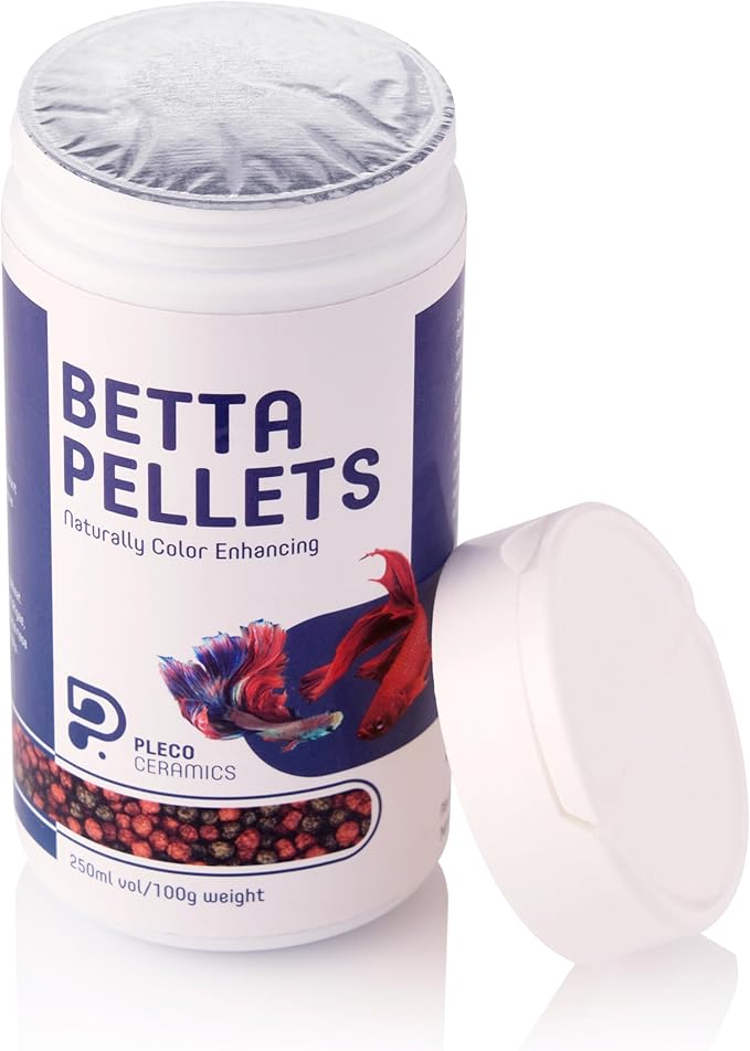 Plecoceramics Betta Fish Pellets Extreme Color, Complete Nutrition Plus Color Boost, Enhancing Floating Food Betta Fish (3.5 oz)